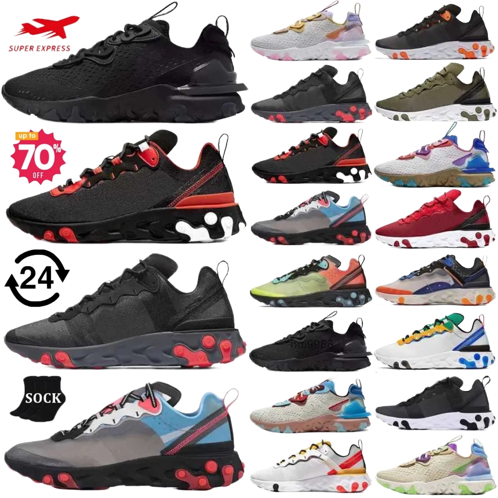 Running Shoes React Vision 87 55 Women Mens Shoes Orange Blue White Black Iridescent React Element Sports Trainers Sneakers shoe Designer Outdoor sports