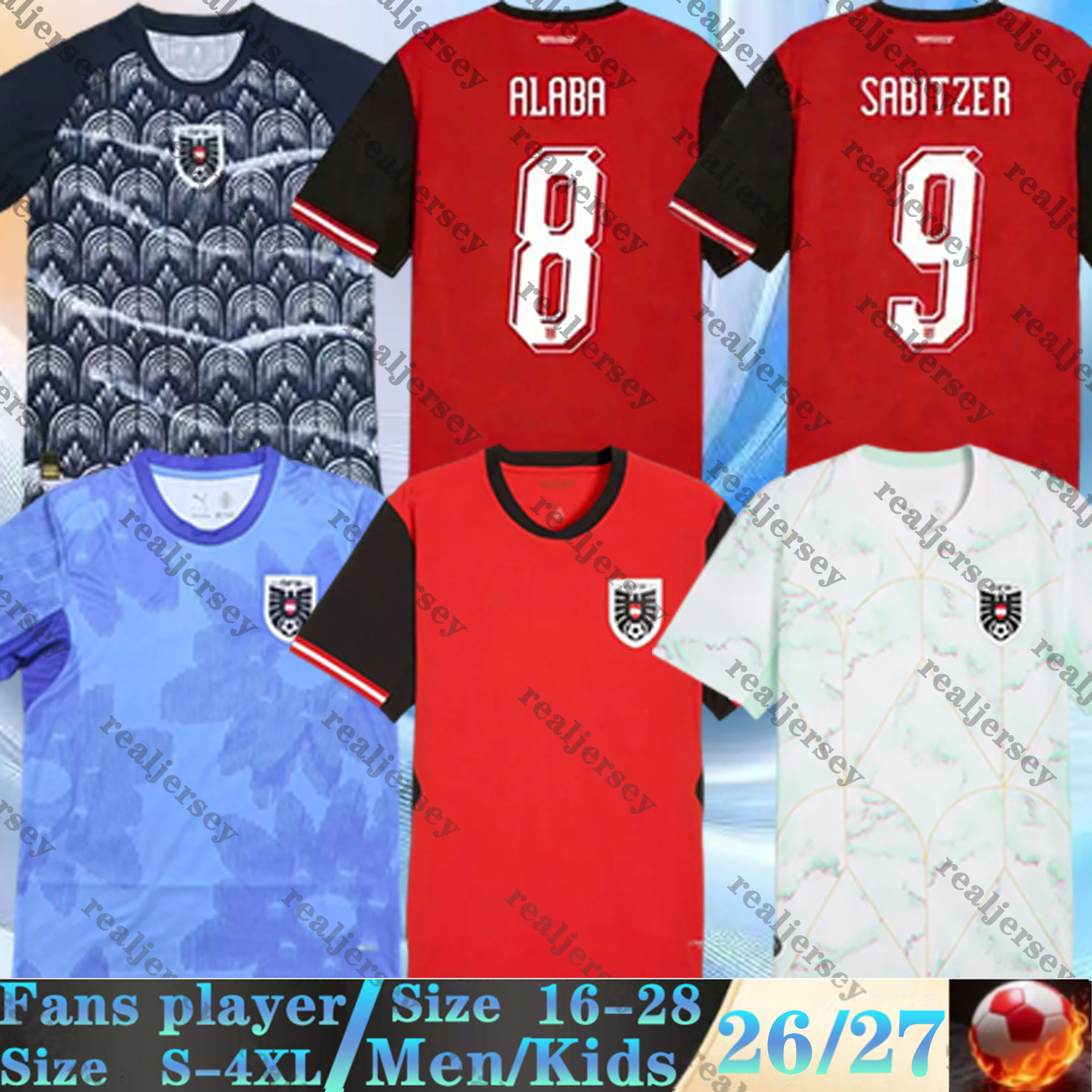 26 27 world cup Austria Soccer Jerseys ALABA GREGORITSCH DANSO Home Away Fans version Uniforms SEIWALD ARNAUTOVIC SABITZER 2026 2027 Men Kids Kit Football Shirts