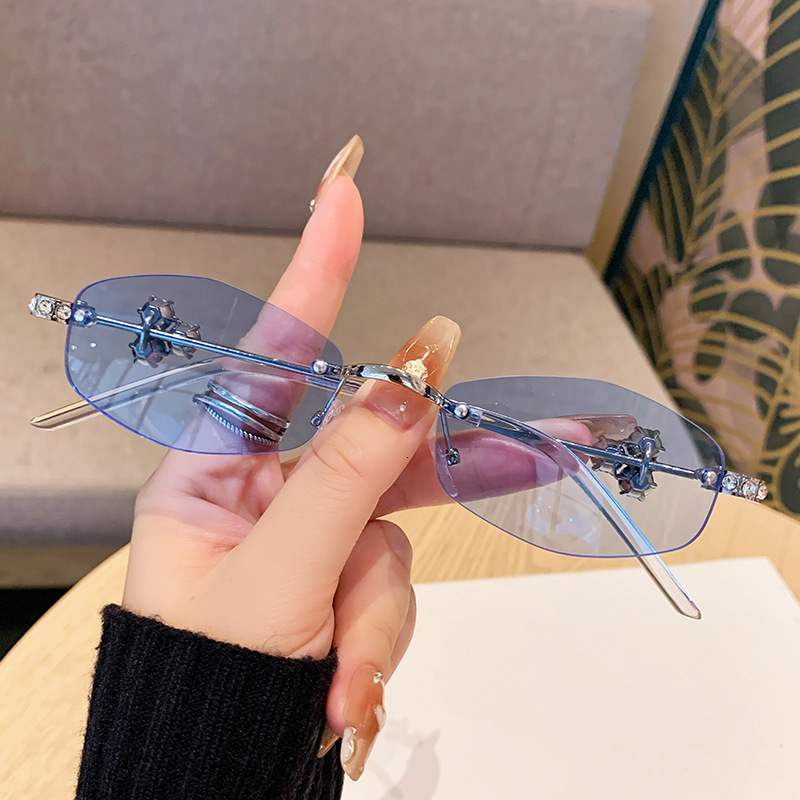 Luxury Brand Designer Sunglasses Jennie Same Style Jewelry Series Diamond Rimless Glasses Frame Polygonal Giltzi Fashion Light Luxury Customizable Tre