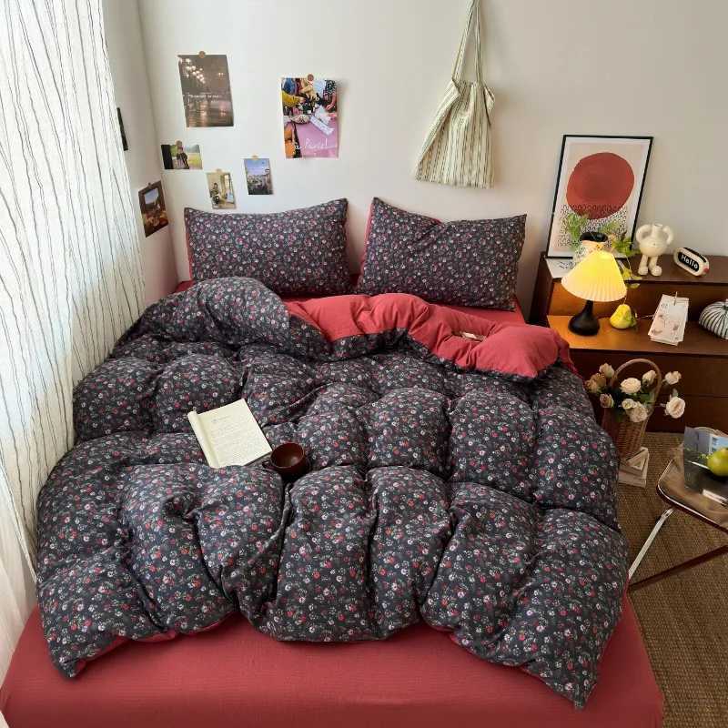 New plaid printing retro cloud double-layer yarn four-piece set bedding student dormitory single 3-piece set H260327