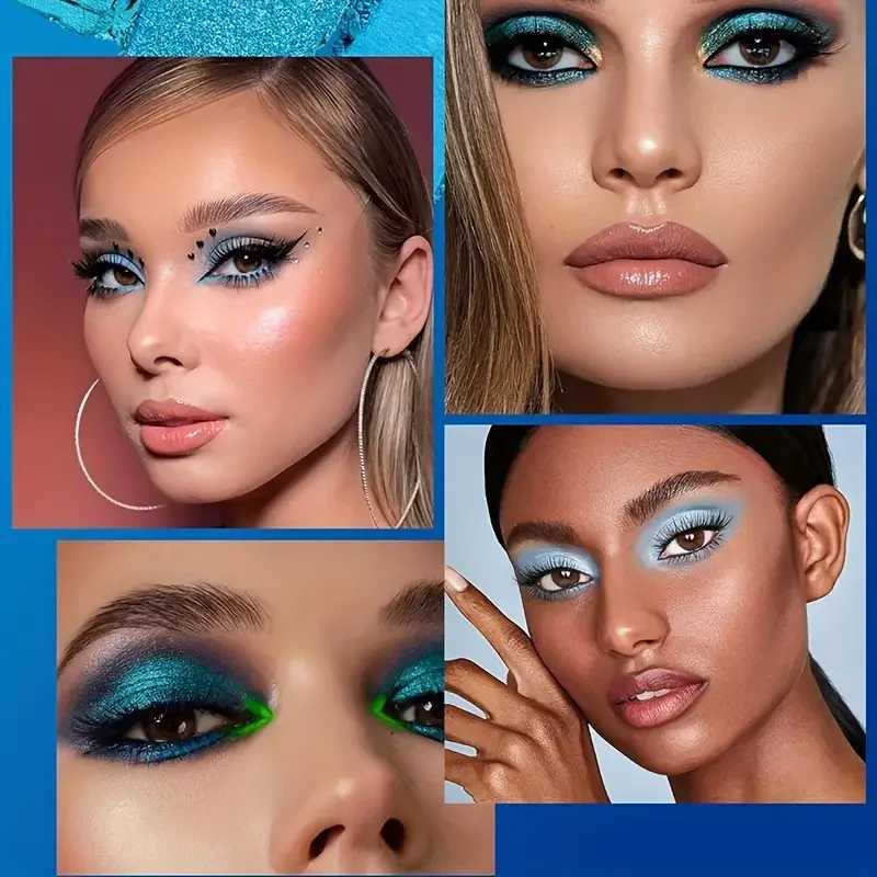 9 Color Eyeshadow Palette Blue Waterproof Sweatproof Blue Matte Pearl Glitter Finish Performance Stage Makeup Music Festival H260327
