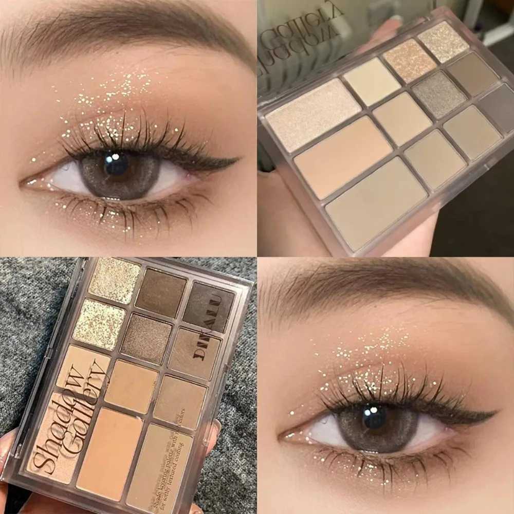 12Color Pink Brown Eye Shadow Tray Pearl Glitter Earth Matte Chocolate Eyeshadow Palette Korea Low Saturation Eye Pigment Makeup H260327