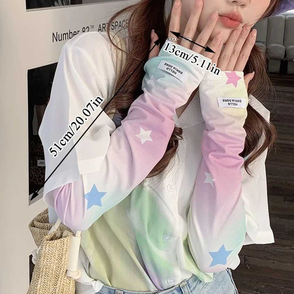 Y2k Girls Ice Silk Breathable Sleeve Cover Star Flower Anti-sunburn Arm Sleeves Women UV Cycling Oversleeve Loose Golves D260326