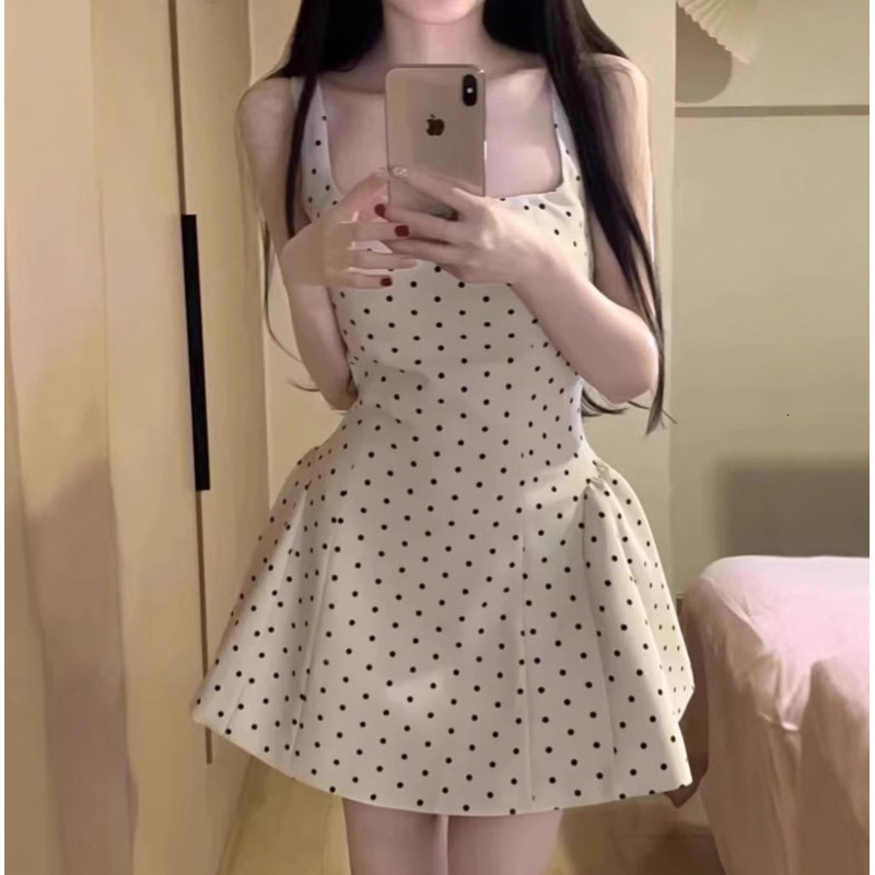 Womens Casual Dresses Sleeveless Designer dresses for women summer dress Retro Polka Dot Vest Dress Ruched Waist Slimming Short Dress Lady Elegant Dre