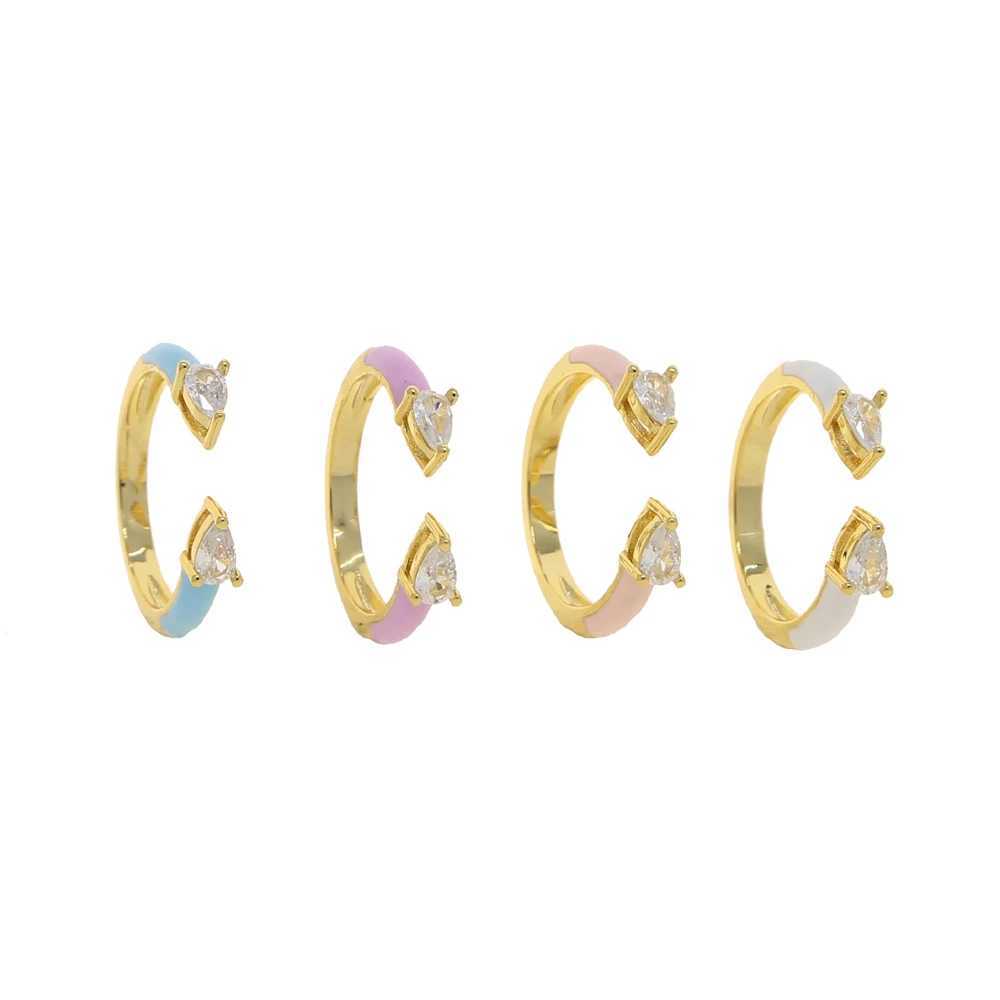 Water Drop CZ Pastel Enamel Open Rings Adjustable Paved Cubic Zirconia Gold Plated Color for Women Fashion Jewelry Anillos Mujer H260327