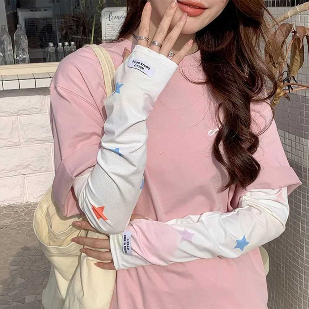 Y2k Girls Ice Silk Breathable Sleeve Cover Star Flower Anti-sunburn Arm Sleeves Women UV Cycling Oversleeve Loose Golves D260326