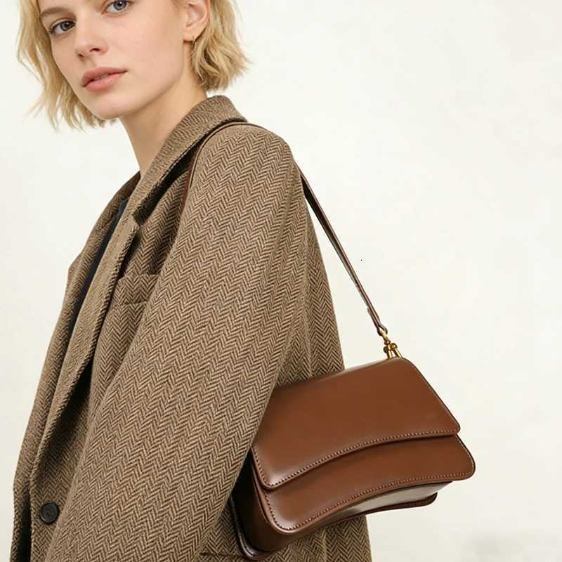 Burminsa Vintage Genuine Leather Underarm Shoulder Bags For Women Minimalist Crossbody Purse Casual Daily Square Ladies Handbags C260327