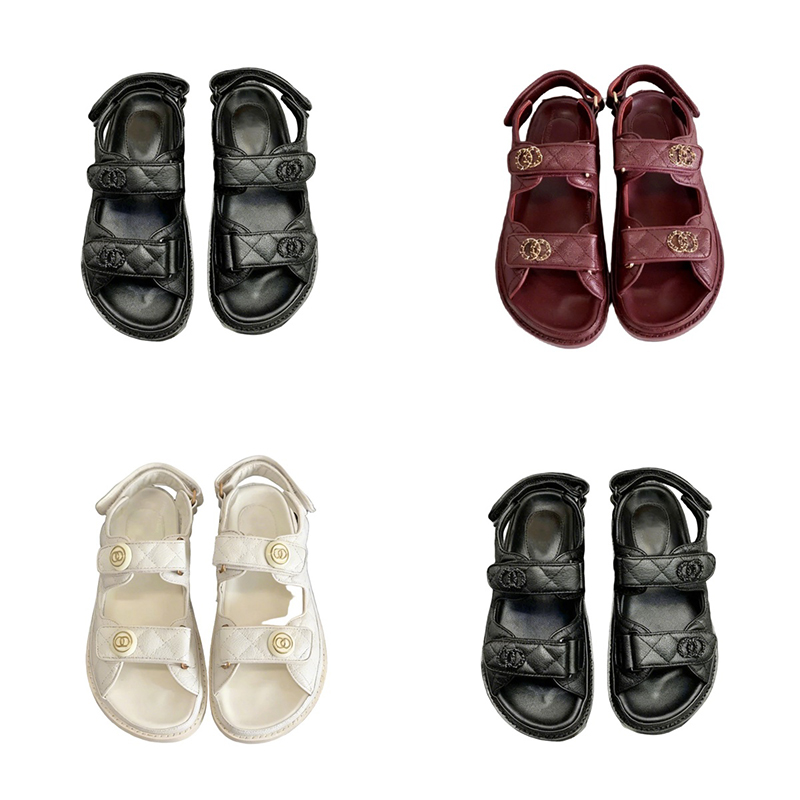 With Box Designer Women Sandale Calfskin Shoes Platform Flats Low White Black Leather Mules Slides Beach Buckle Strap Flats Sandal Flip Flop