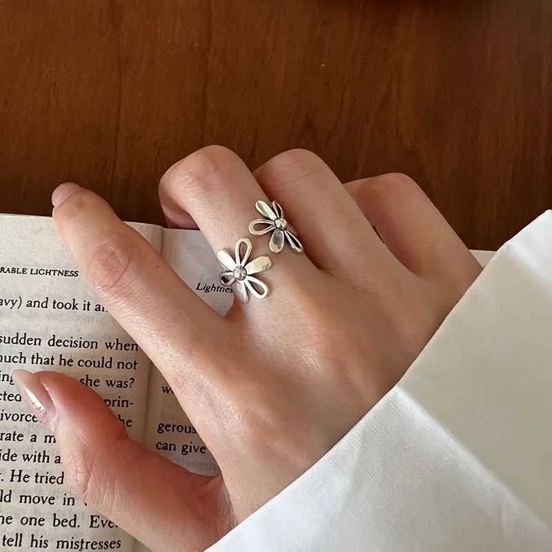 VENTFILLE 925 Sterling Silver Open Flower Ring For Women INS Fashion Cute Design Party Jewelry Gifts Dropshipping H260327