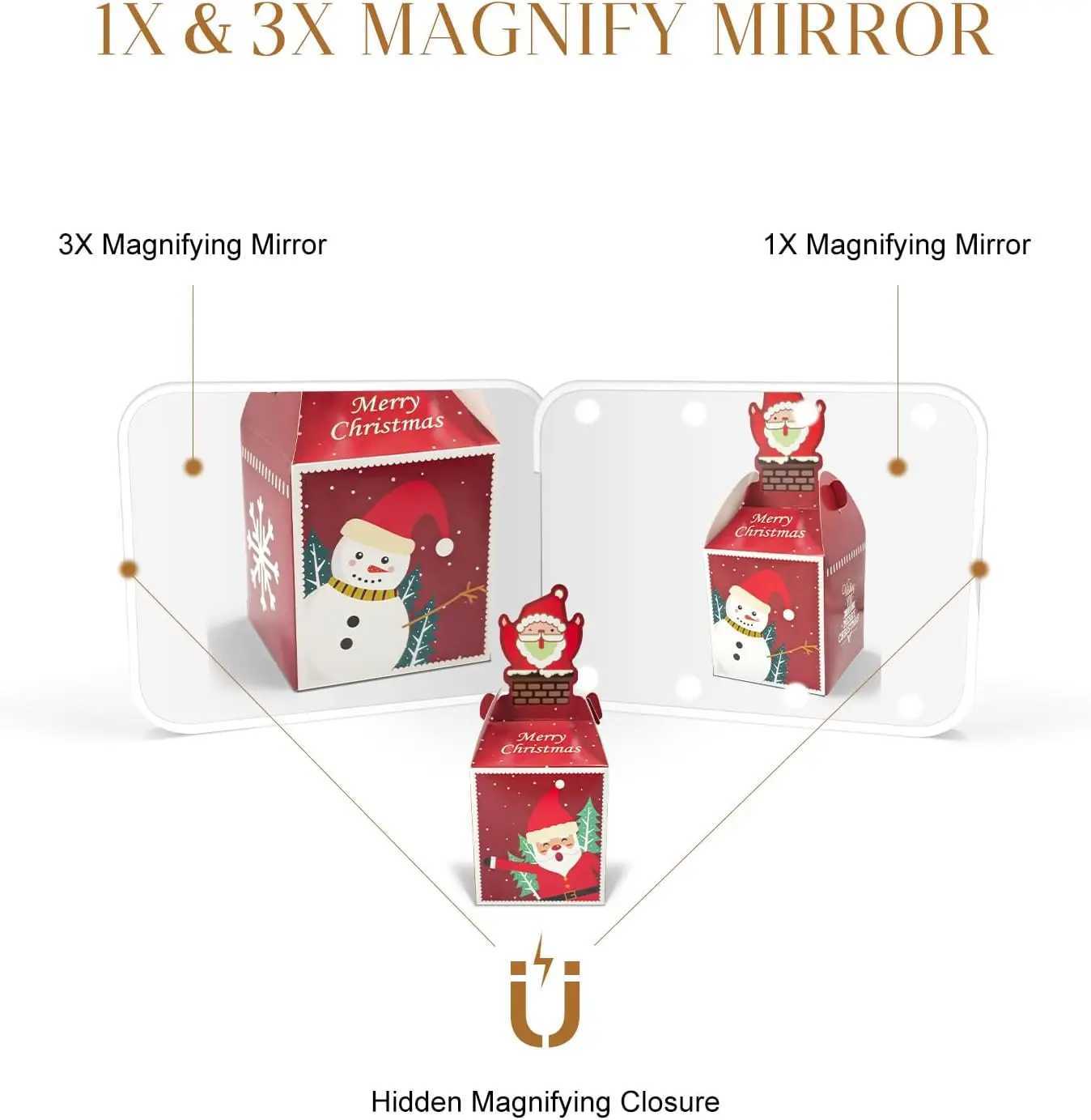 Compact Cosmetic Mirror 1X/3X Magnification LED Pocket Makeup Mirror with Cell Batteries Mini for Purse Pocket Travel and Gift H260327