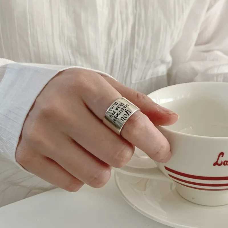 925 Sterling Silver Geometry Wide Edge Letter Hip-hop Adjustable Opening Rings for Women Fine Jewelry Minimalist Accessories H260327