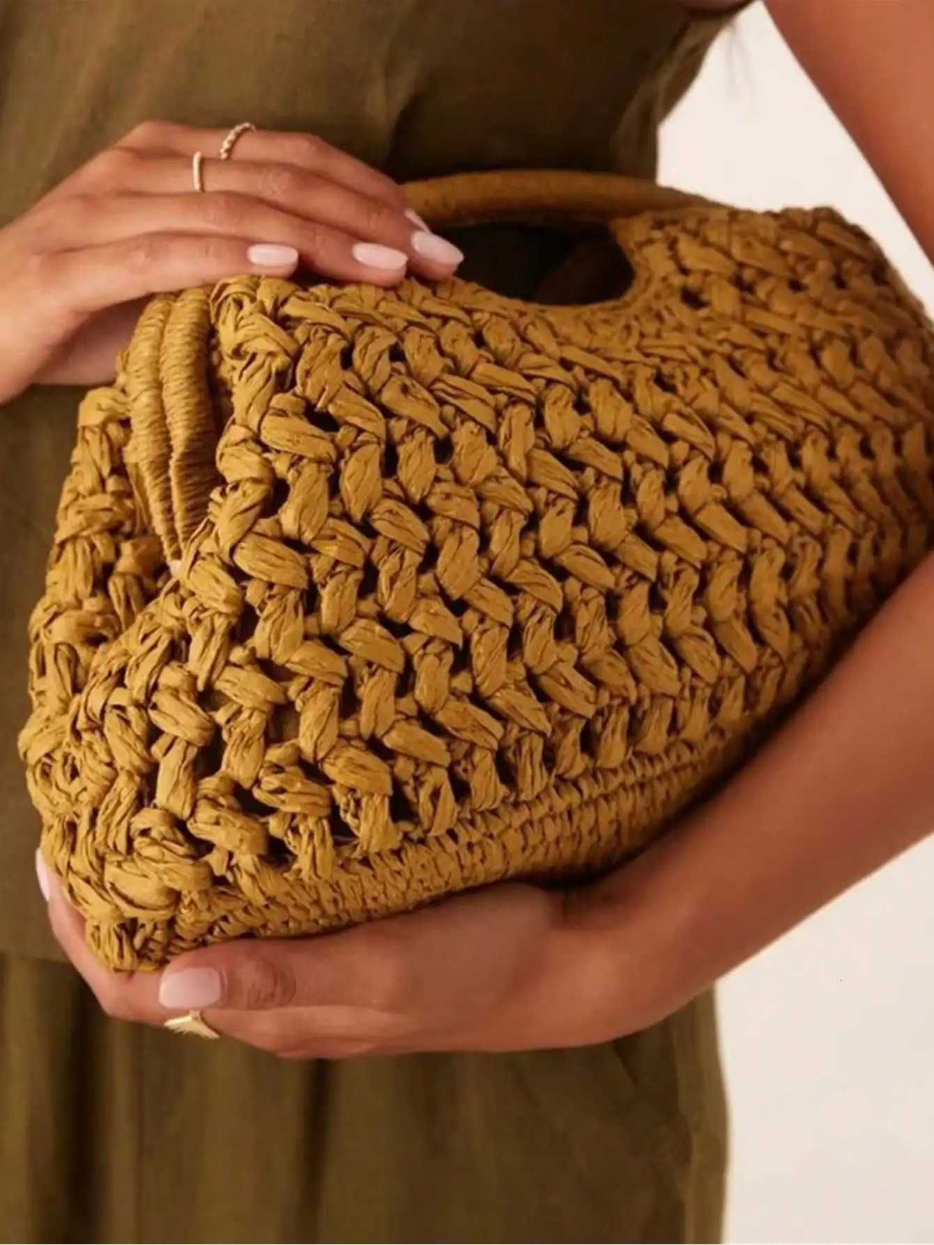 Natural Fiber Clutch Bag brown Raffia handmade Knitted summer beach handbag 2025 new for women C260327