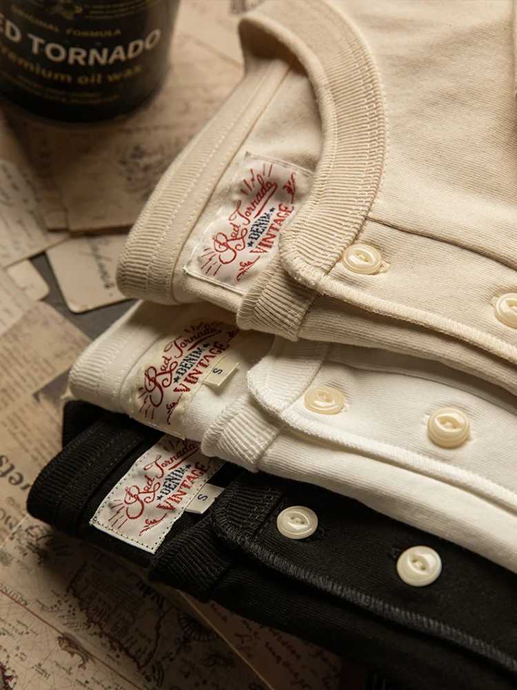 Red Tornado Short Sleeve Henley T-Shirt Heavyweight Cotton Men Every Day Tee Amekaji C260326