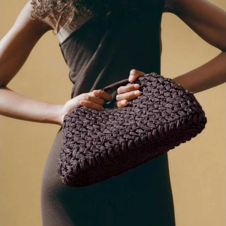 Natural Fiber Clutch Bag brown Raffia handmade Knitted summer beach handbag 2025 new for women C260327