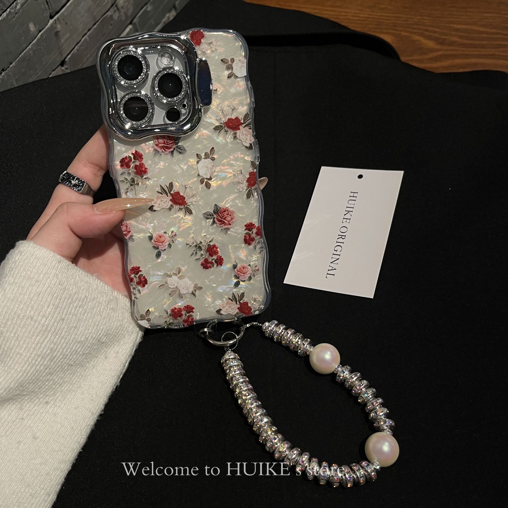 Shockproof Mother-of-Pearl Flower Lens Film Stand Case for iPhone