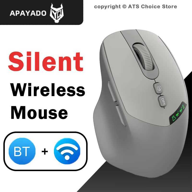 Noiseless T02 Dual Mode Wireless Mouse Bluetooth 50 24G Silent Click Large Battery Rechargeable Battery Display D260327