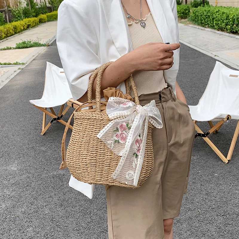 Simple Design Straw Handbags For Women Handmade Bohemian Style Beach Bag Summer Fashion Pack Bucket Bag Purse Totes C260327