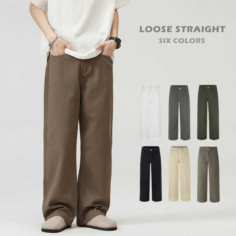 New American Maillard Retro Basic Jeans for Autumn and Winter Mens Straight-leg Loose White Casual Trousers Mens Casual Pants M260328