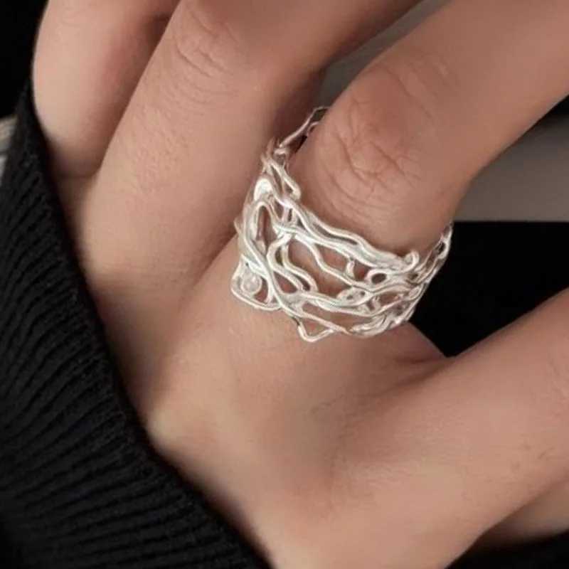 925 Sterling Silver Rings for Women Couple Minimalist Handmade Simple Interline Web Shape Ring Fine Jewelry Gift Prevent Allergy H260328