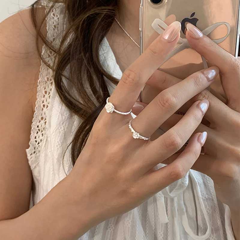 S925 Sterling Silver Ring Rose Ring Adjustable For Womens Simple Wear Love Cute Anniversary Birthday Romantic Gift Fine Jewelry H260328