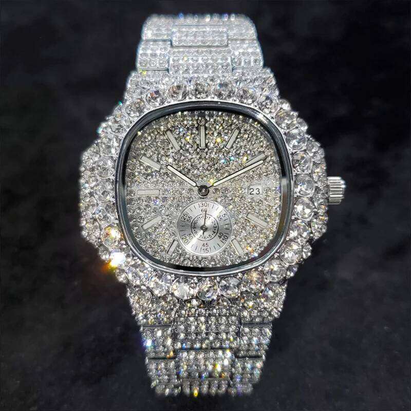 Luxury Diamond Watch Men Hip Hop Street Style Date Display Quartz Timepiece Iced Out Party Jewelry Wristwatch Hot Sale Product 26H0328