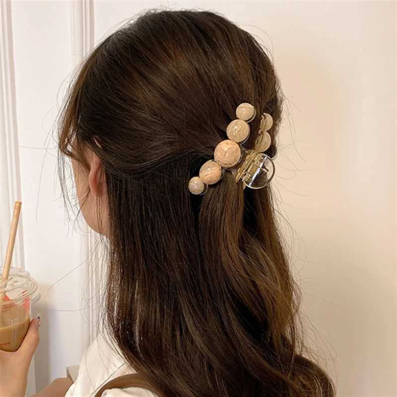 Korean Internet celebrity faint bead grab clip female shark clip Internet red hair clip back of the head half hair premium H260328