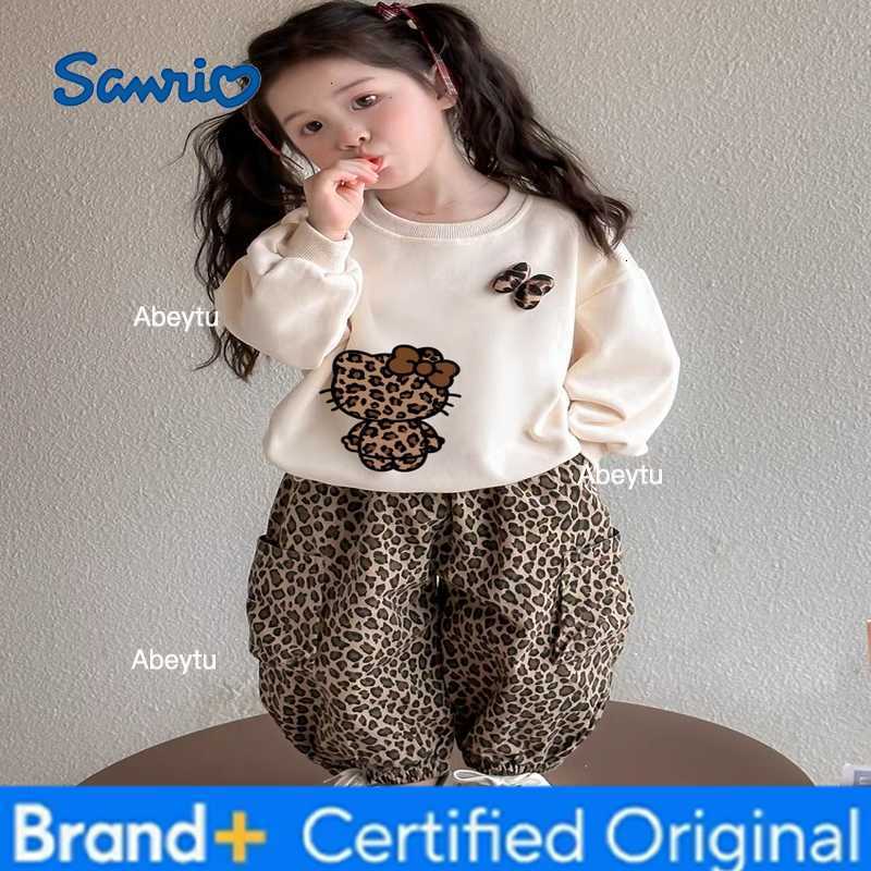 Sanrio Girl Clothes Set Autumn Kid Sweatshirts Pullover Hello Kitty TopLeopard Print Pants 2pcs Suit Children Sweet Tracksuits Outfit H2603281