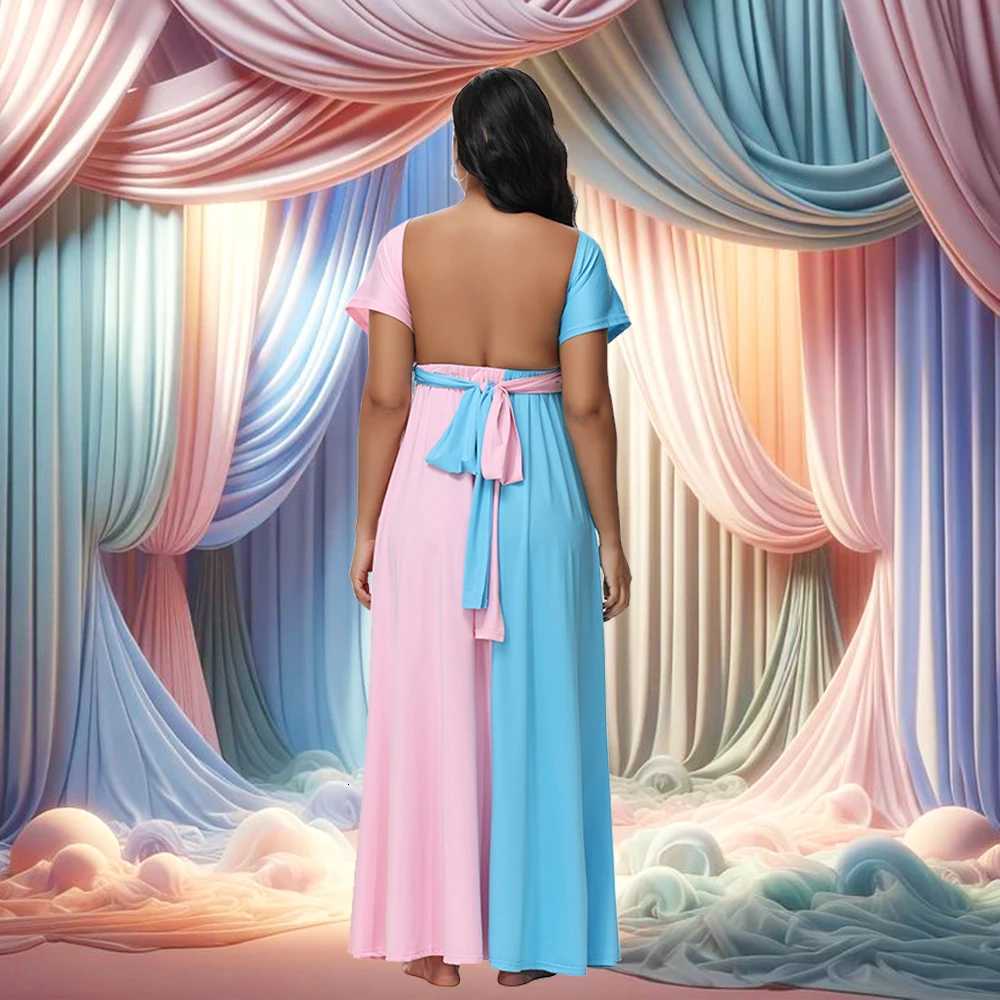 Pregnancy Clothing Colorblock Cross Wrap Split Stretchy Halter Backless Gown Maternity Photoshoot Outfit Baby Shower Dresses Z260328