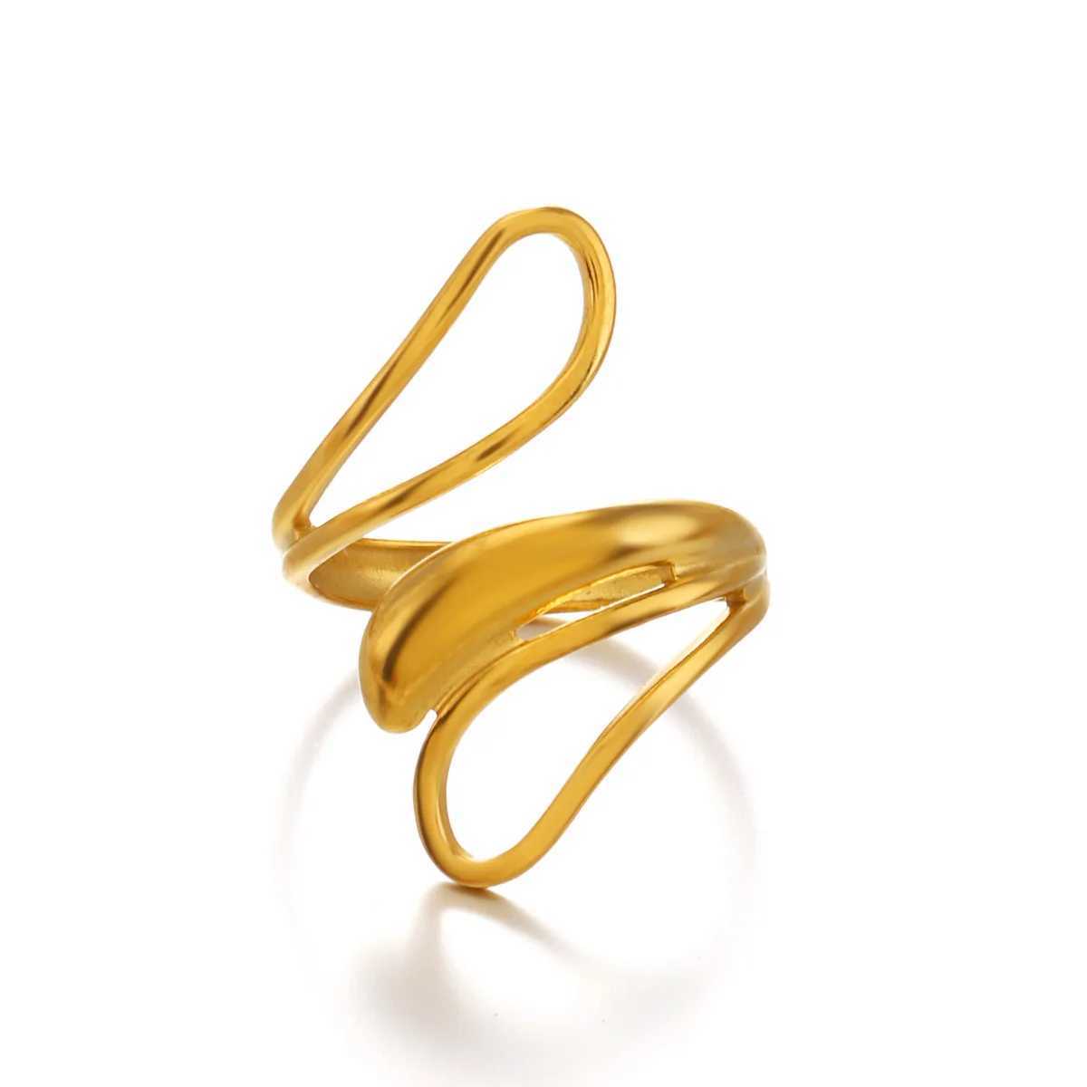 Geometric Stainless Steel Adjustable Rings for Women Gold Color Open Finger Rings Female Jewelry Wedding Gifts bague femme H260328