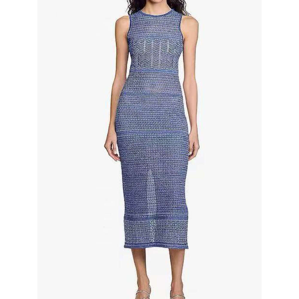 Hollow striped sleeveless round neck k30 2026 CC summer designer French elegant slim knit long dress