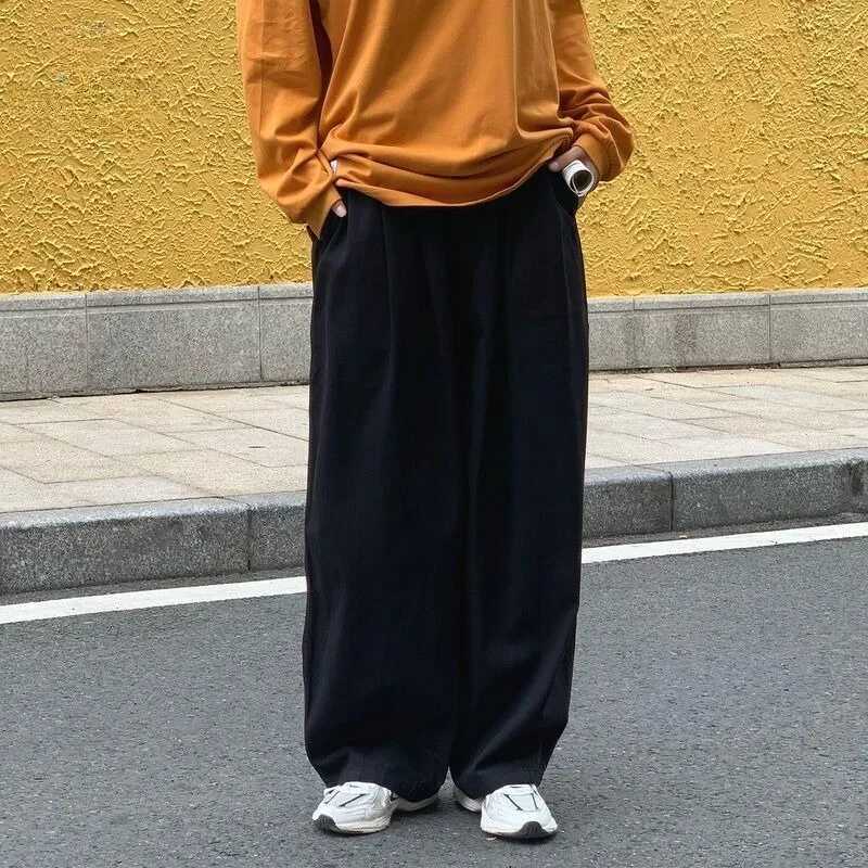 100 Cotton Baggy Pants Men Wide Leg Oversize Japenese Y2k Ankle-length Long Harem Trousers Casual Sport Old Money Vintage M260328