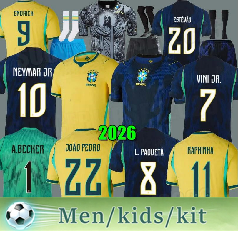 2026 World Cup BRAZILS soccer jerseys Camiseta de futbol PAQUETA RAPHINHA 26 27 football shirt maillots VINI JR 2026 brasil RICHARLISON men kids kit NEYMAR JR 16-4XL