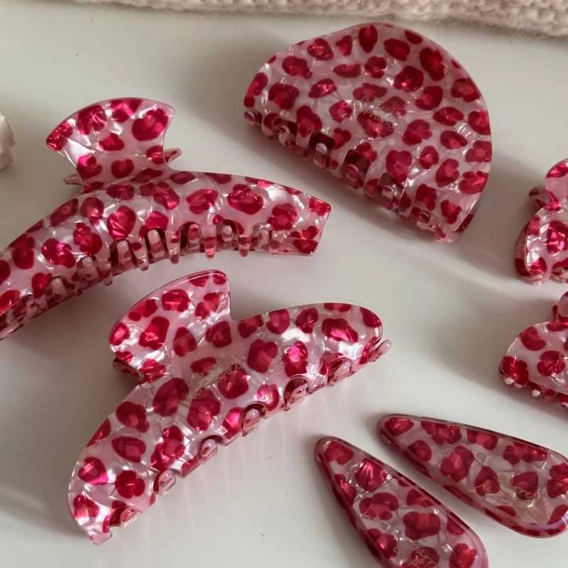 Korean pink leopard print hair claw clip high sense design luxury hair accessories for women H260328