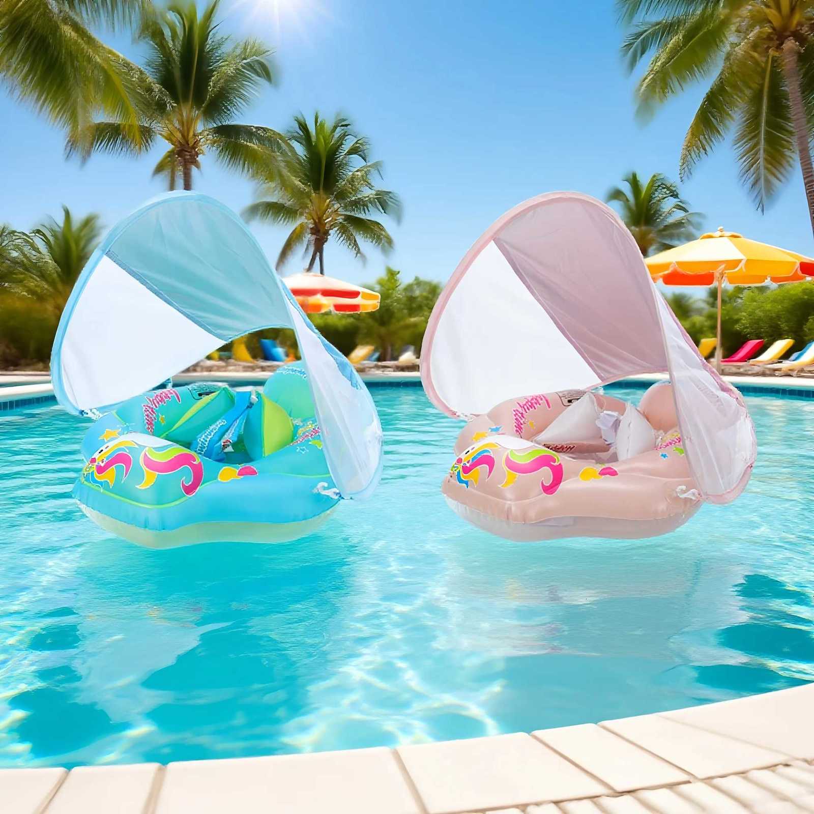 Baby Swimming Pool Float With Canopy Inflatable Infant Floating Ring Kids Swim Circle Bathing Summer Toys Z260328