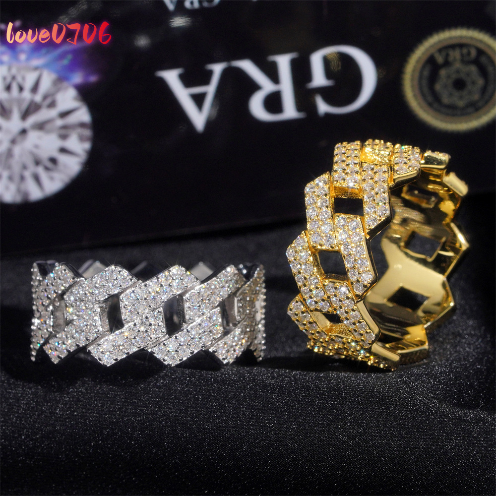 Fashion GRA Certificates 925 Silver Pass Diamond Tester Moissanite Diamond Iced Out Jewelry Hip Hop Ring Cuban Band Ring for Men