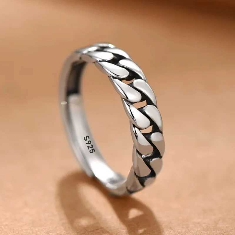925 Sterling Silver Rings for Women Men Couple Minimalist Handmade Simple Retro Chain Ring Party Jewelry Gift Prevent Allergy H260328