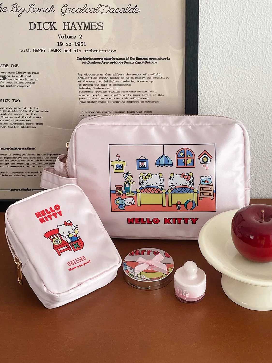 Fashion Cute Hello Kitty Pink Cartoon Makeup Bag Travel Portable Handheld Toiletry Bag Cosmetics Storage Bag Girl Birthday Gifts D260328