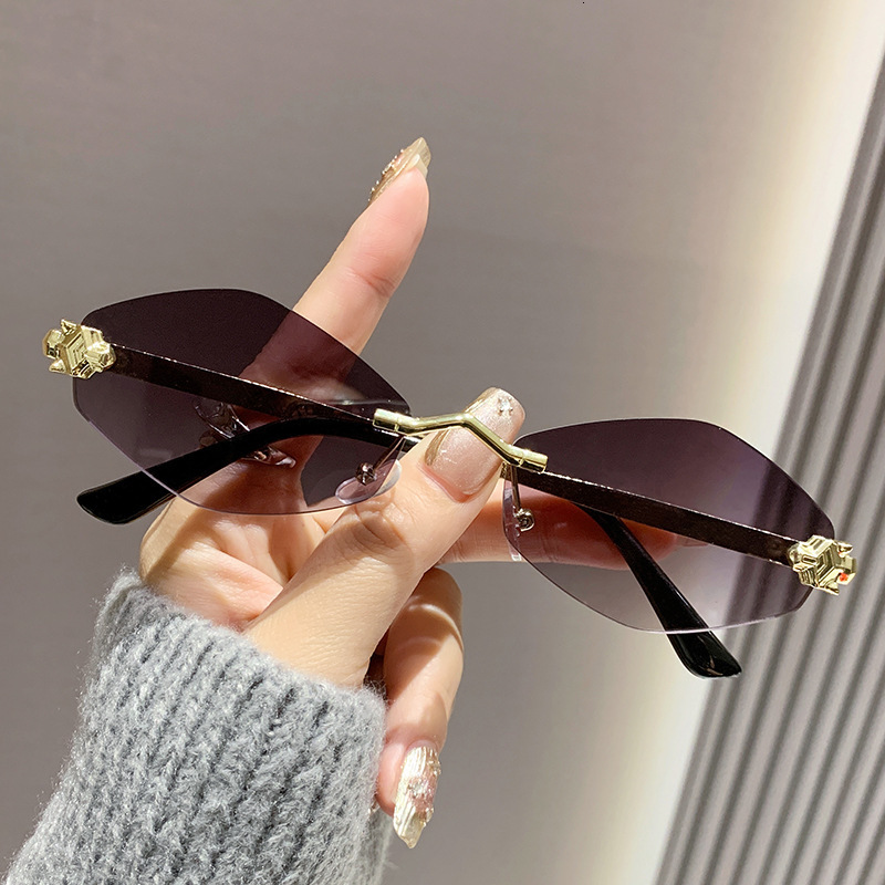 Free Shipping High Value Gold Rimless Oval Sunglasses for Women Minimalist Style UV Protection for Commute