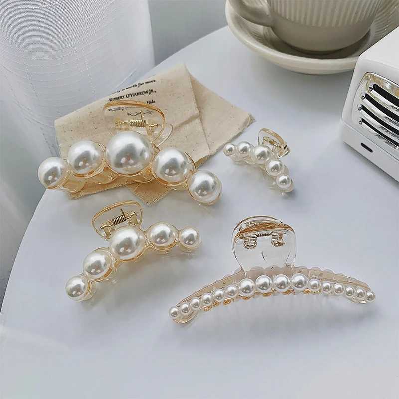 Simulated Pearl Hair Claws for Women Korean Acrylic Hair Clips Girls Large Size Barrette Shark Clip Fashion Hair Accessories H260328