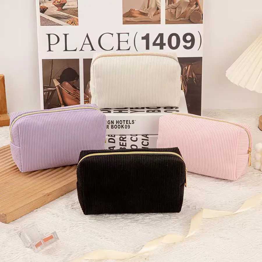 New Simple Girl Corduroy Cosmetic Bag Large Capacity Portable Toilet Bag Travel Business Travel Storage Bag D260328