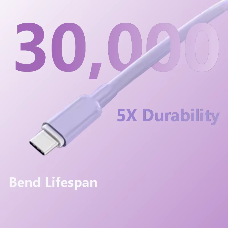 Liquid Silicone USB C Cable Soft Fast Charging Cable Cord Felxible Charger Anti-Tangle for Universal Phones