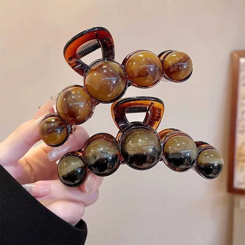 Retro Gradient Beaded Hair Claw 11Cm Womens Geometric Plastic Hairpin Shark Clip Fashion Everything Hair Clip Hair Accessories H260328