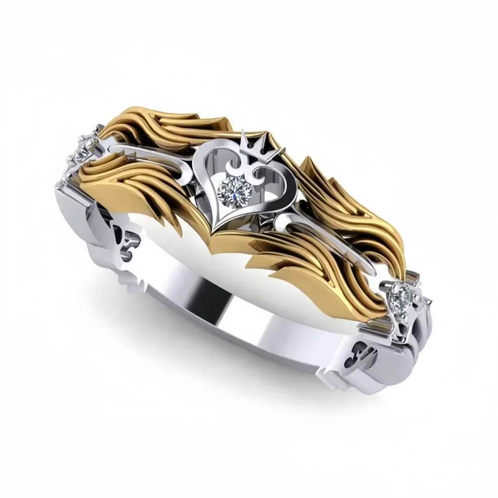 Heart Design Kings Ring Crown Two-tone Zirconia Ring H260328