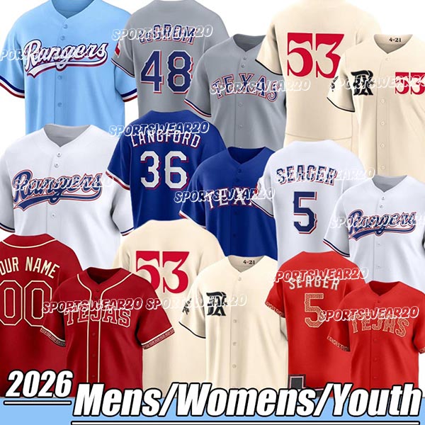 Texas Ranger Jerseys 5 Corey Seager 53 Adolis Garcia 2 Marcus Semien Nathan Eovaldi Evan Carter Leody Taveras Jonah Heim Joc Pederson Baseball Jerseys