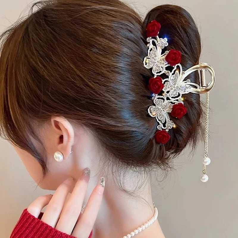 Light Luxury Rhinestone Bell Orchid Tassel Hair Clip Flowers Rose Butterfly Claw Clip Shark Hair Claw Barrette Hair Accessories H260328