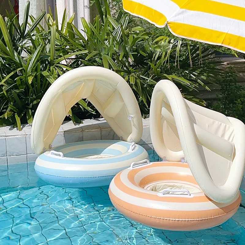 Baby Swimming Float Inflatable Circle Baby Pool Float Ring with SunShade Baby Bathing Swimming Pool Toys for Babies 3-36 Months Z260328