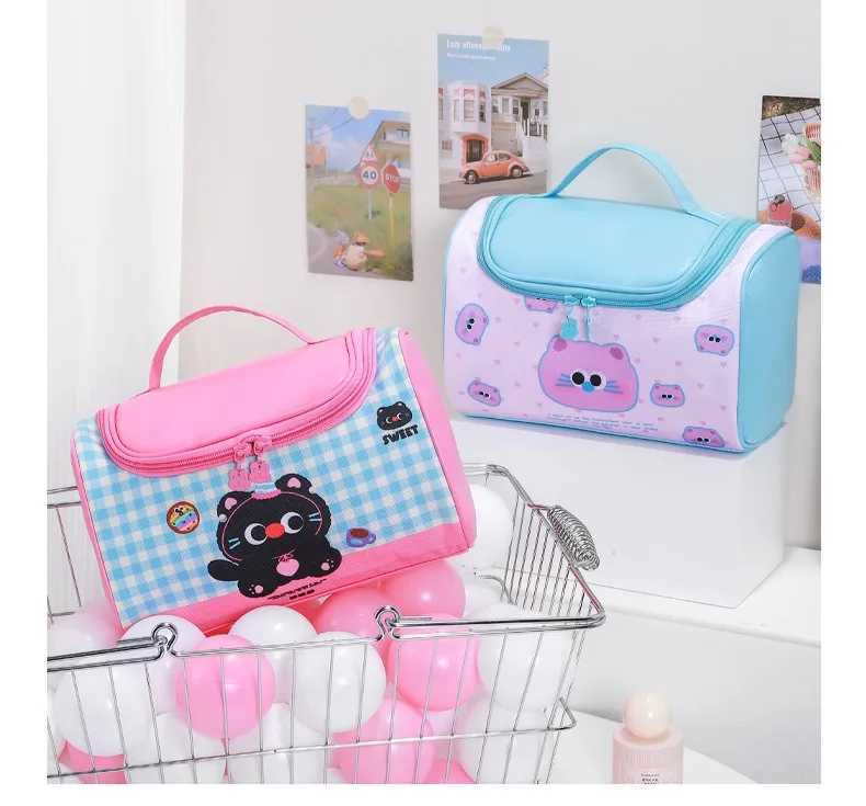 Customizable Cartoon Color Block Handheld Cosmetic Bag Large Capacity Portable Travel Cute Storage Wash Skincare Organizer D260328