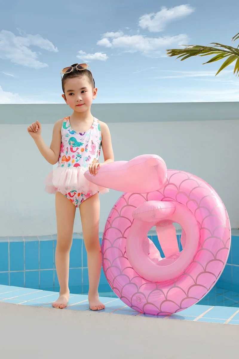 Rooxin Flamingo Swimming Circle Baby Infant Float Pool Swimming Ring With Sunshade Floating Seat Summer Beach Pool Swim Tube Z260328