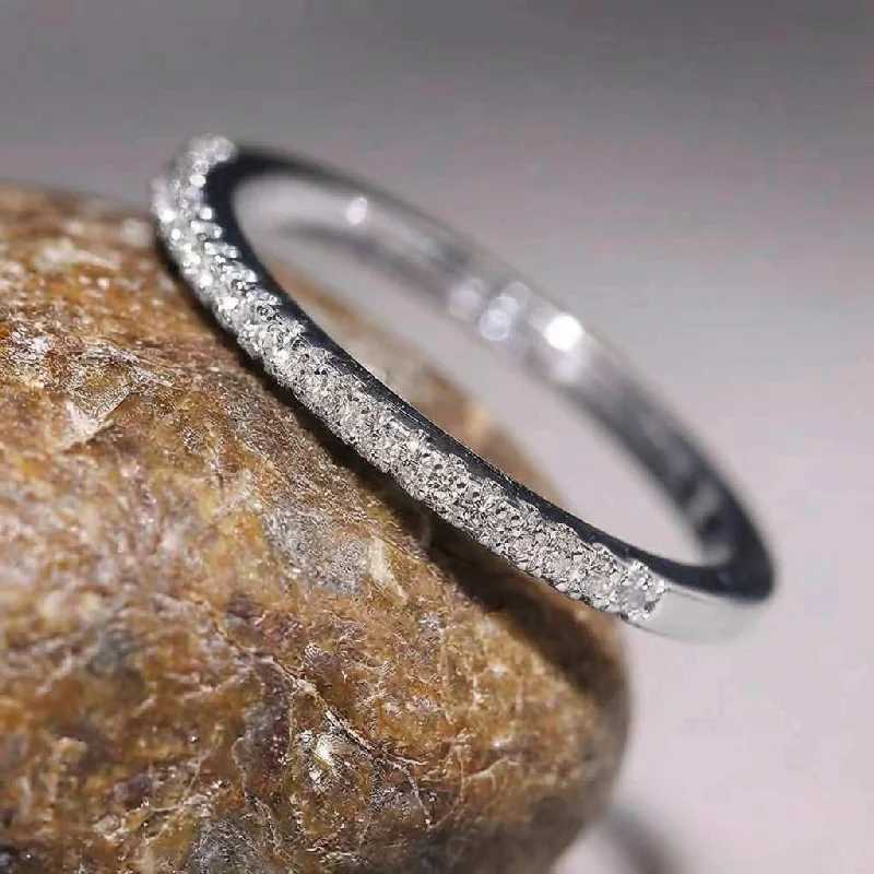 925 Sterling Silver 2mm Fashion Simplicity Half Full Zircon Stackable Plain Ring For Women Daily Personalized Fine Jewelry H260328