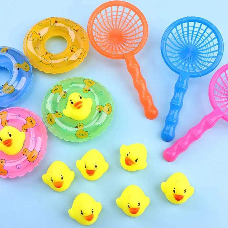 Kids Floating Bath Toys Mini Swimming Rings Rubber Yellow Ducks Fishing Net Washing Swimming Toddler Toys Water Fun Z260328